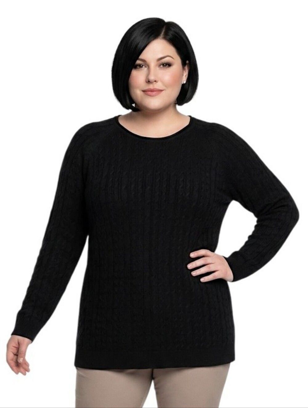 Lands' End Black Rollneck Fine Gauge Cable Knit  Pullover Sweater Size 2X